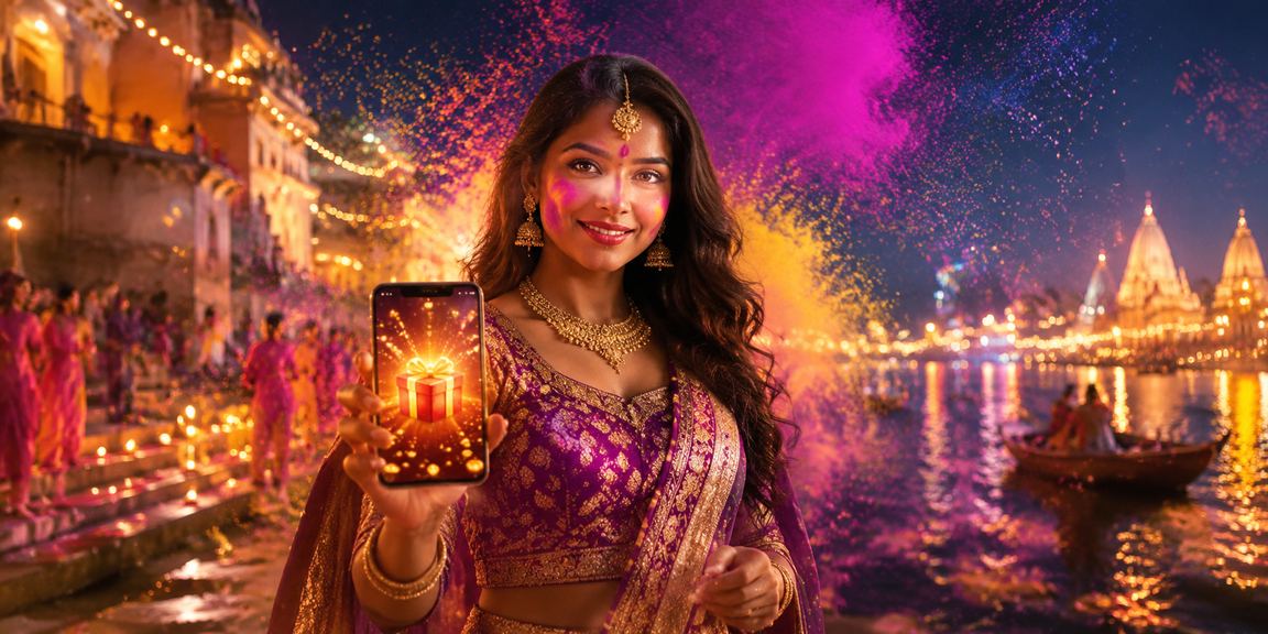 Online Teen Patti gameplay during Holi festival in Varanasi